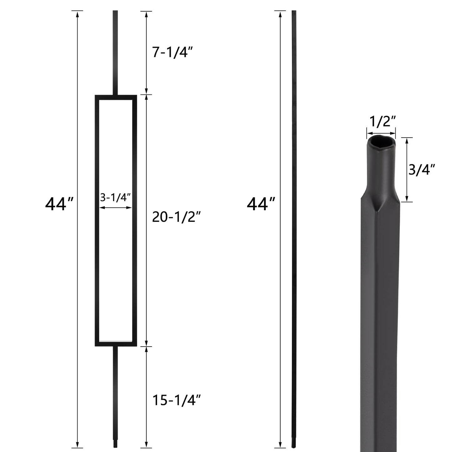 Vilstomes 16 Pack Rectangular Hollow Stair Spindles 44 Inches, 1/2" Iron Balusters for Staircase Interior With 32 Baluster Shoes