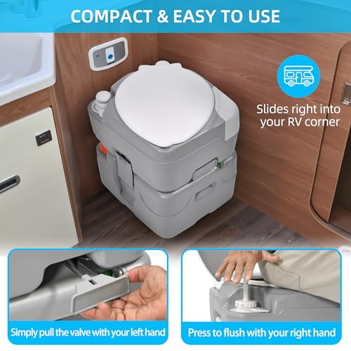YITAHOME Portable Toilet Camping Porta Potty 5.8 Gallon with Diagonal Bowl, Hand Sprayer, Level Indicator, Rotating Spout, Carry Bag, Toilet for Adults, Outdoors, RV, Boat and Trips