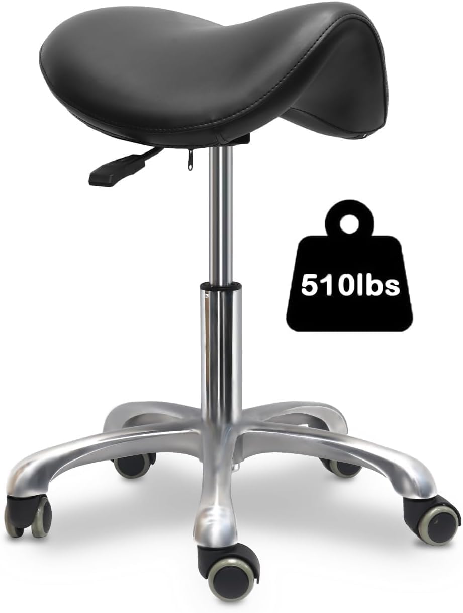 LIMKOMES Saddle Stool with Wheels,Rolling Stool,Rolling Chair Ergonomic Swivel Rolling Chair with Hydraulic Lifting Height Adjustable Rolling for Office Medical Massage Salon Drafting(Black)