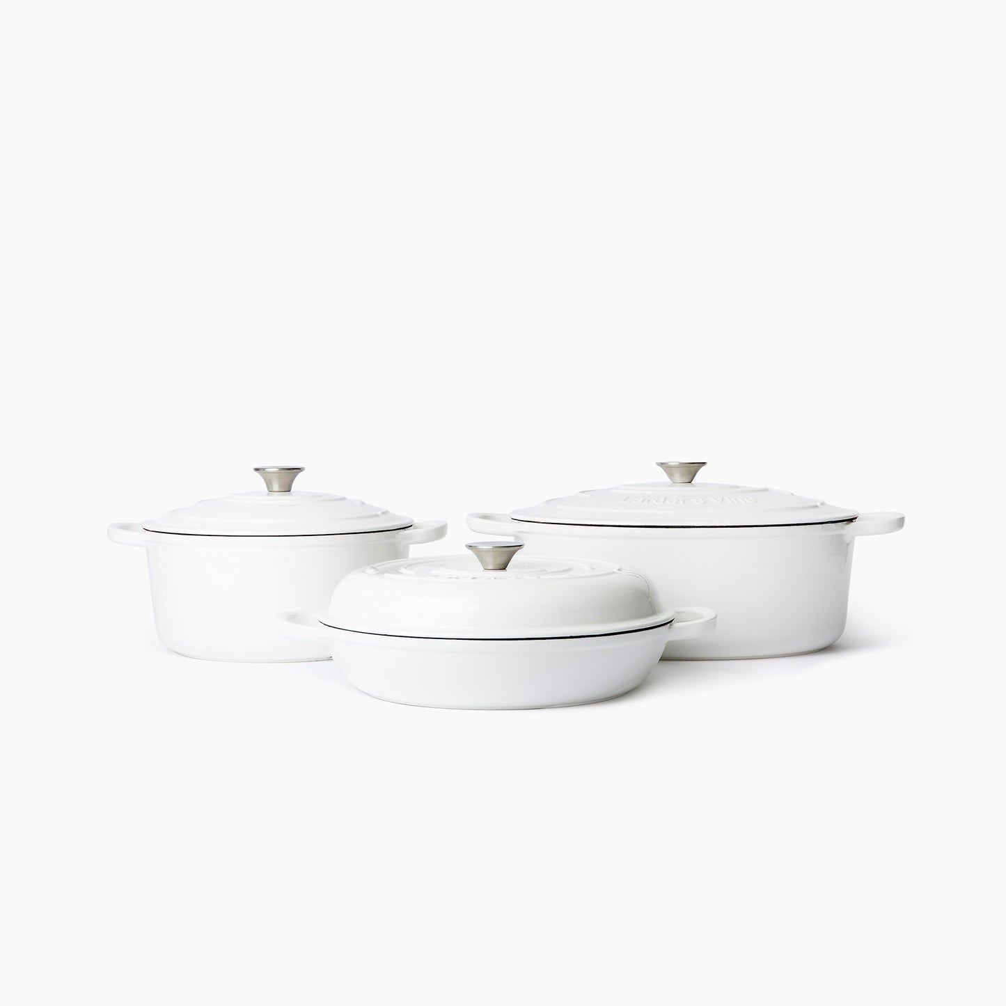Larder & Vine 6-Piece Enameled Cast Iron Pan Cookware Sets, Includes 8 Quart and 5.7 Quart Dutch Oven with Lids, Braiser/Crock Pot with Lid (White)
