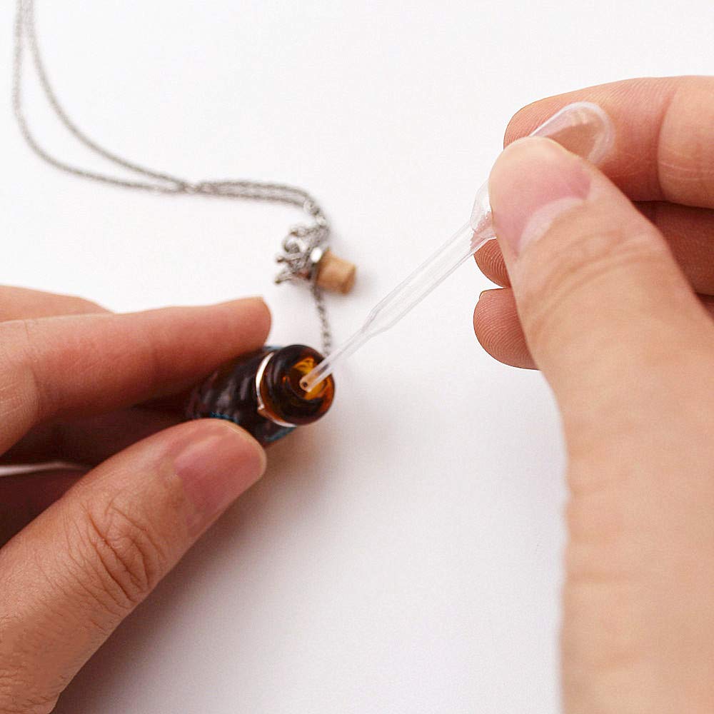 Colored glass Pendant Necklace Aromatherapy Perfume bottle necklace 50cm Stainless steel chain (Yellow)