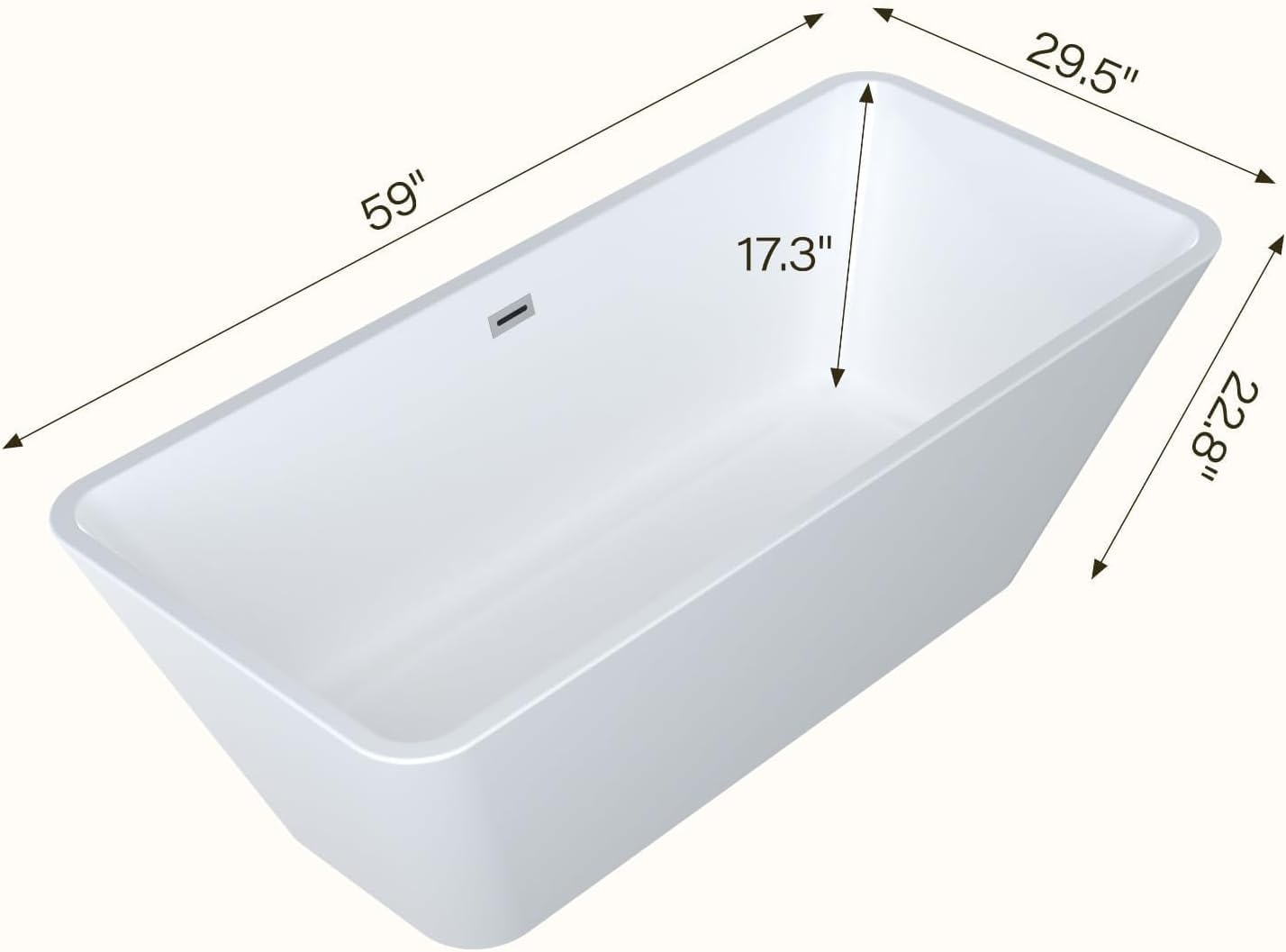 59" Acrylic Freestanding Soaking Tub, Contemporary Design Bathtub, Chrome Overflow & Drain, Easy Installation for Modern Bathroom, White