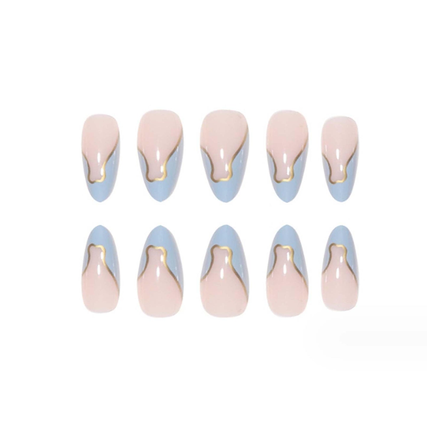 Gifiky Short False Nails Almond Press on Nails French Nails Tips Full Cover Swirl Fake Nails for Women and Girls 24Pcs