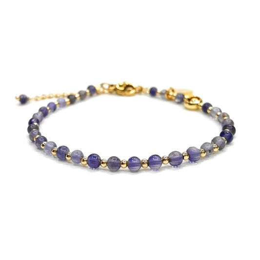 Morchic 3mm Blue Iolite Cordierite Natural Gemstone Beaded Bracelet for Women, Dainty Charm Jewelry, Adjustable 7.1-8.6", Ideal Birthday Holiday Gift
