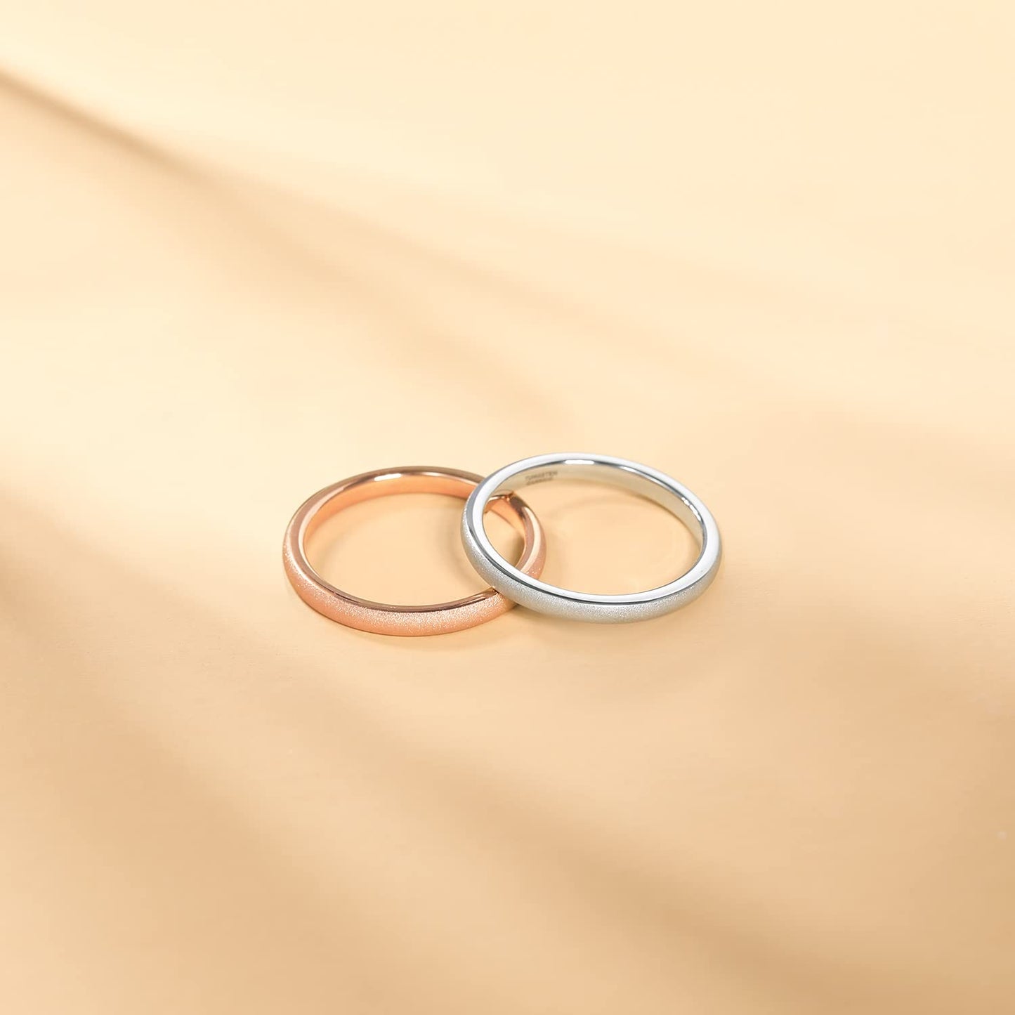 Greenpod 2mm Thin Rose Gold Plated Tungsten Ring for Women Dome Sandblasted Stackable Wedding Bands Comfort Fit Size 6.5