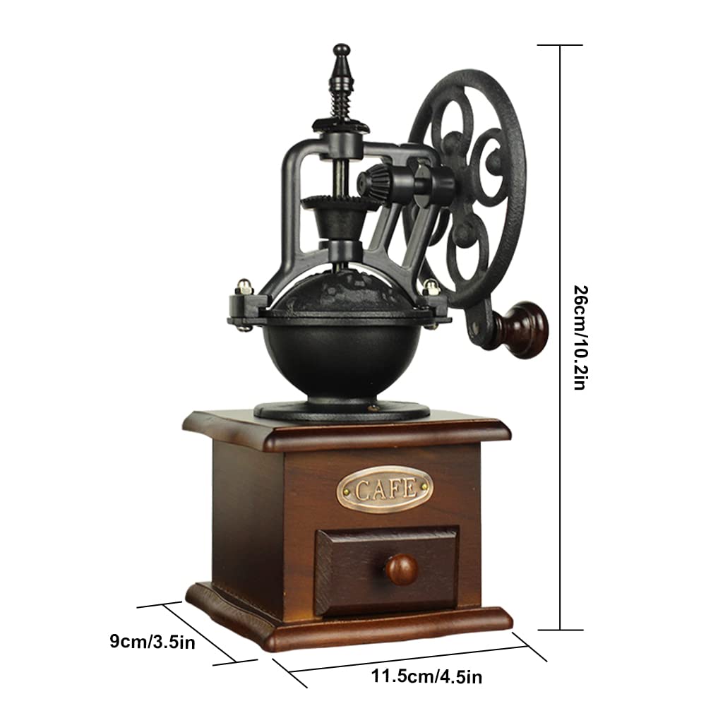 Burr Coffee Grinder, Vintage Style Wooden Hand Grinder, Classic French Press Coffee Mill With Brush