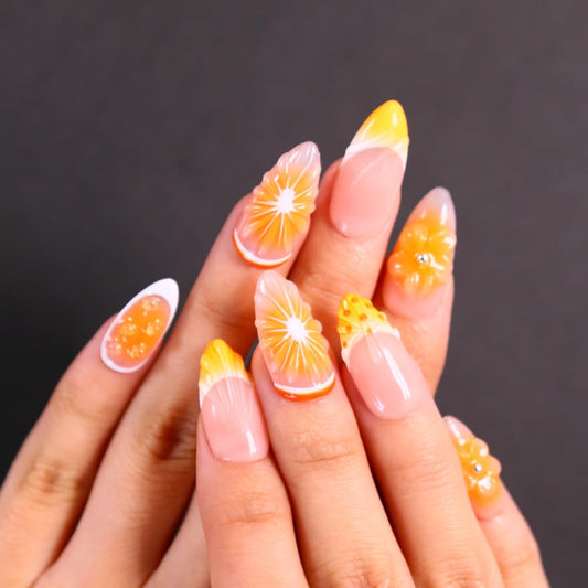 MAGLFELL Press on Nails Medium Length Almond Fake Nails, 3D Shell Nails Design,10 Pcs Reusable ABS Material Finger Painting Nail Tip Salon Artificial Nails for Women (Size M)
