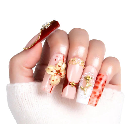 LOVFUL Reusable Press on Nails | Salon Quality Sustainable Style Handmade with Full Covered Crystals | Square Regular 1.0 in | (Vintage Boho Chic, S)