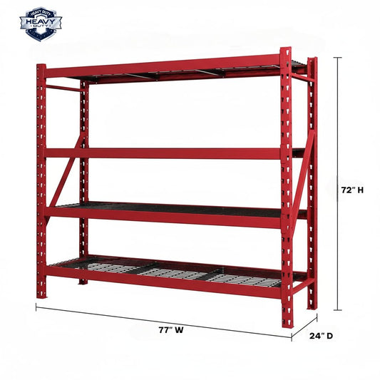 Heavy-Duty Commercial 4 Shelf Industrial Storage Rack, 77" W x 24" D x 72" H (Red, 1 PK)