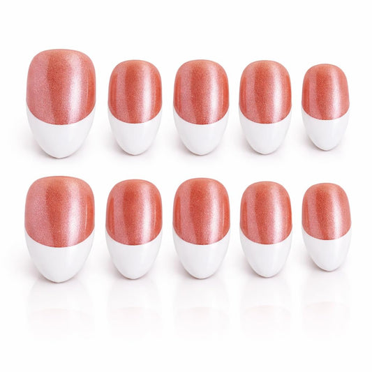 IntoVibes 10 Pieces Handmade Short Almond Press On Nails, Pink And White Thickened False Nails, Color Block Nail, Reusable Fake Nails Almond, Reusable Acrylic Nails (M)