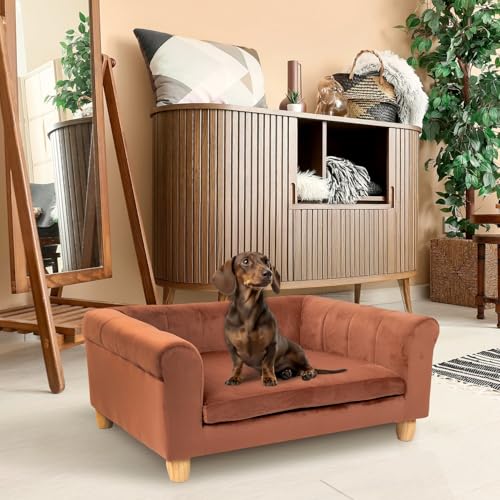 CRITTER SITTERS 33” Faux Suede Ped Bed in Brown, Durable Washable Sofa Couch for Small & Medium Cats & Dogs, Must Have Accessory for Yorkies, Shih Tzus & Frenchies, Kitten & Puppy Essential Furniture