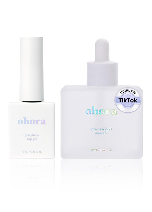 ohora Bundle Set (Nail Essential Duo) - Easy Peel Remover & Top Gel Value Care Combo, Use with Any Semi Cured Gel Nail Strip, Easy to Use, Gentle Formula