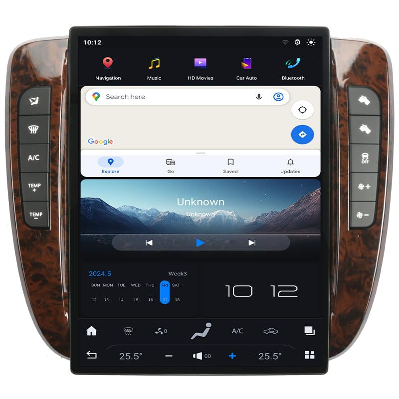 NAKEVICH 13.8 Inch Touch Screen Qualcomm Android Car Radio for GMC Yukon Tahoe Suburban Chevrolet Silverado 2007-2013 Trucks Stereo Upgrade Tesla Style Head Unit Multimedia Player GPS Navi (Auto AC)