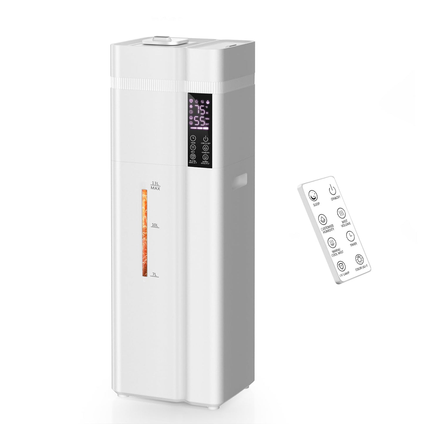 Zeova 13L/3.4Gal Humidifiers for Bedroom, Ultrasonic Warm & Cool Mist Humidifier Large Room, Covers 800ft², 72H Runtime, 24H Timer, 3 Mist Modes Top Fill Quiet Humidifiers for Home, Office, White
