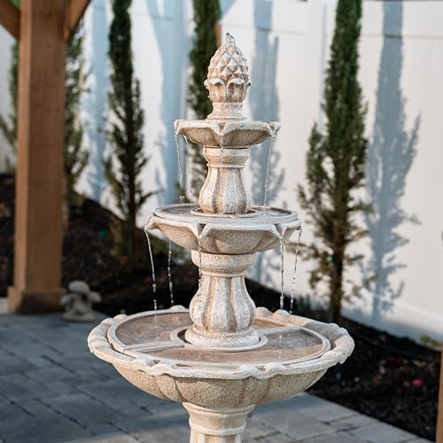 XBrand 51" 3-Tier Outdoor Waterfall Fountain, Weather-Resistant Resin Freestanding Water Feature with Pump, Beige