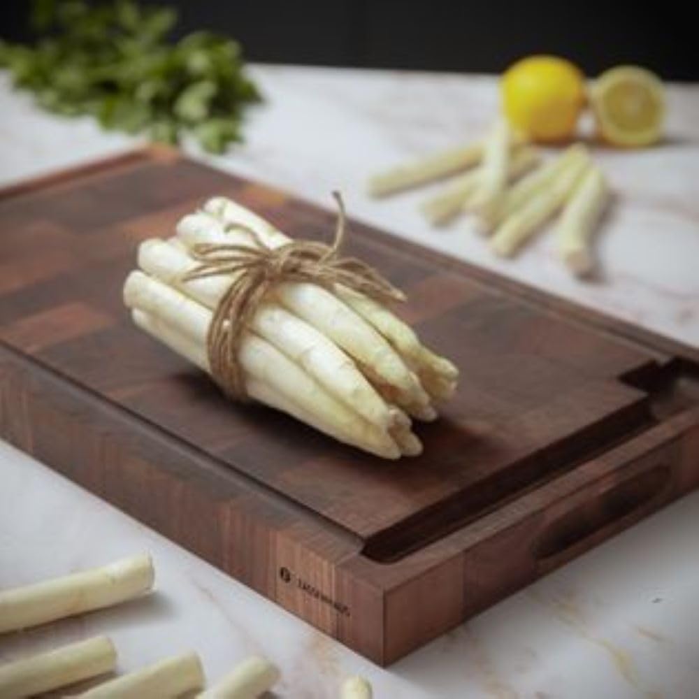 Zassenhaus Walnut End Grain Chopping Block Cutting Board With Juice Groove & Integrated Handles 21" x 12" x 1.6" - Wood Cutting Board
