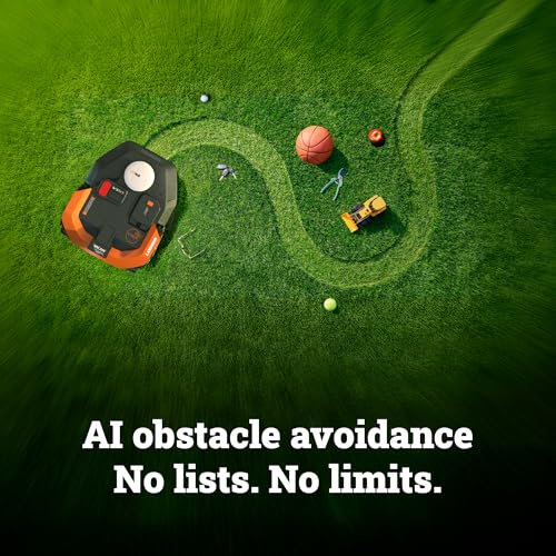 WORX Landroid Vision Cloud Robot Lawn Mower, No Perimeter Wire Robot Mower for 1/2 Acre, AI Obstacle Avoidance + RTK Cloud Navigation, Auto Mapping, App Control, WR320