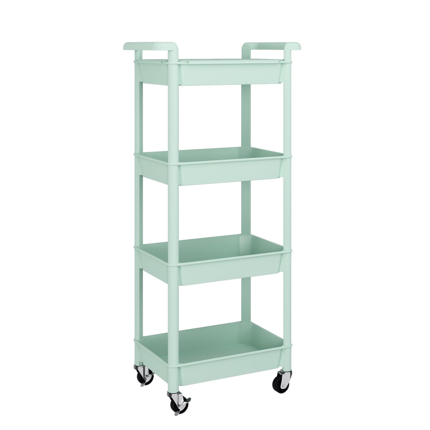 MIOCASA Utility Rolling Cart with Detachable Tray Top, 4-Tier Kitchen Storage Organization, Art Cart with Wheels for Office, Classroom, Livingroom, Kitchen, Bathroom (Green, 4-Tier-Plastic)