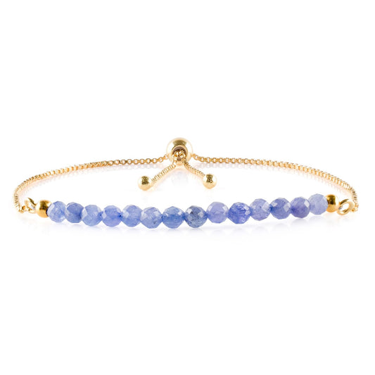 InfinityGemsArt Tanzanite Bracelets For Women, December Birthstone, Blue Beaded Stone Bolo Slider Crystals Gemstones Boho Jewelry, 14K Gold Plated Adjustable Chain, Valentines Day Gifts For Her