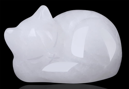 YATOJUZI 2" Cat Decor Figurines Clear Quartz Crystals Sleeping Cats Decor Hand Carved Cute Crystal Animal Statues Decors Room Home Office Desk Decorations Cat Gifts for Women