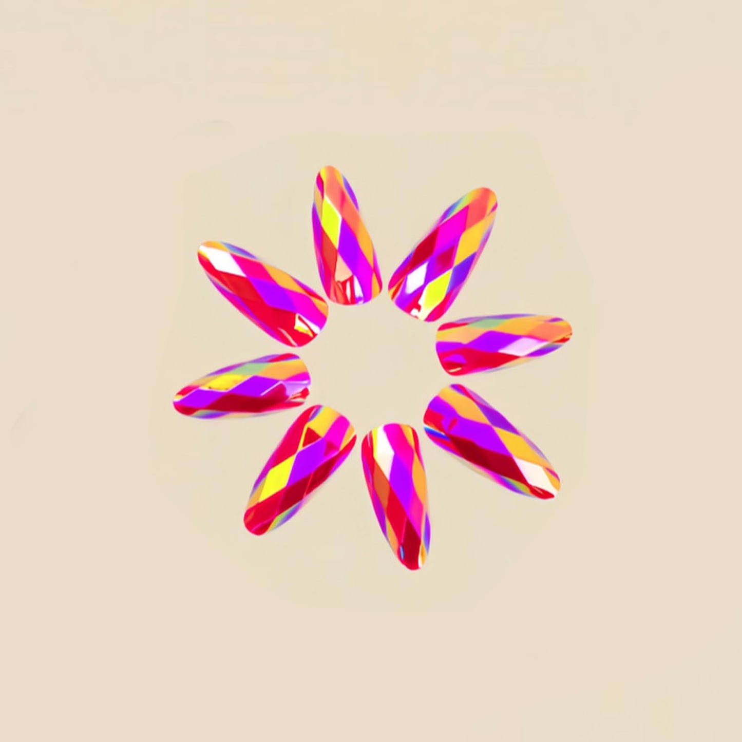 Orange-Pink Rhombus Electroplated Press on Nails Almond Fake Nails Designs Orange Chrome Diamond Grid False Nails 3D Mirrored Metal Full Cover for Women Girls Daily Wearable Manicure Decoration 24Pcs