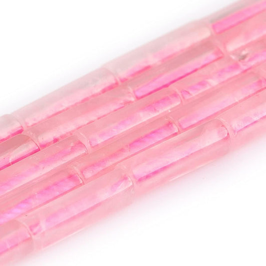 HAAMIIQII Natural Pink Rose Quartz Tube Beads 13x4mm Column Crystal Cylinder Gemstone Loose Beads for Jewelry Making Strand 15 Inch (28-29pcs)