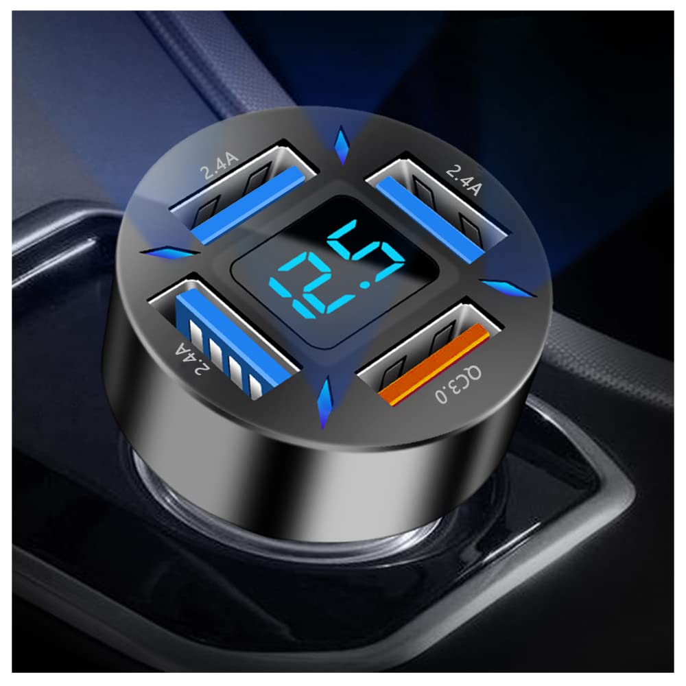 Car Charger 66W Super Fast Charging with USB PD&QC 3.0(Voltmeter&LED Lights) Universal Quick Charge for 12-24V Car Cigarette Lighter Plug,Compatible with iPhone 14 13 12,S22 S21 S20,iPad(Black)