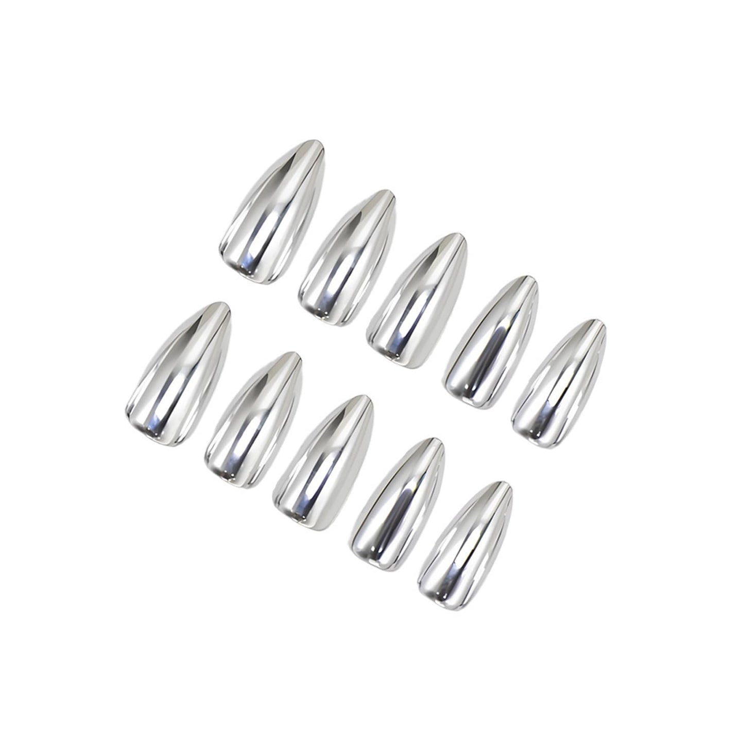 Silver Electroplated Press on Nails SHIQIXIANNV Almond Fake Nails Metallic Mirror False Nail Design Silver Chrome Glossy Acrylic Nails for Women Girl DIY Manicure Decoration 24Pcs