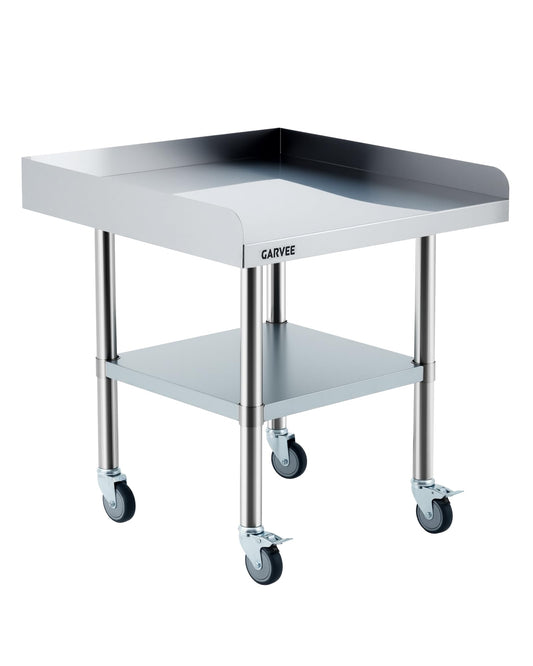 GarveeHome 30x36 Inch Stainless Steel Work Table with Wheels, Commercial Food Prep Table with 3-Sided Fixed Backsplash & Height-Adjustable Undershelf, Heavy-Duty Workbench for Restaurant Garage