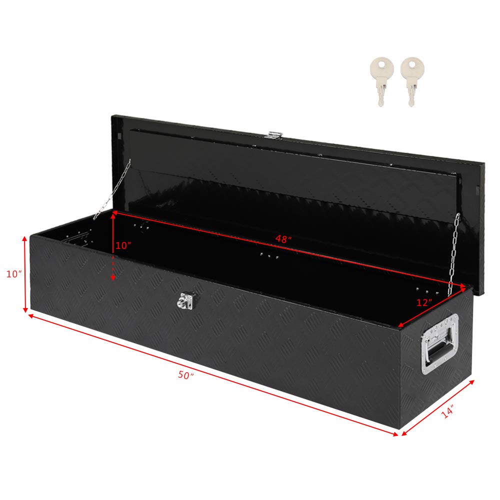 MOTORHOT 49 Inch Heavy Duty Aluminum Tool Box, 5 Bar Tread Plate Pick Up Toolbox, Storage Organizer Chest for Truck Bed RV Trailer with Side Handle and Lock Keys, Black