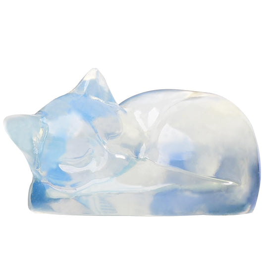 Ytbeoxk 2.1 Inch Opal Cat Crystal Statue, Healing Crystal Sleeping Cat Gemstones Decorations, Lucky Cute Kitten Figurines, White Cat Gift Home Office Desk Decor for Women and Men