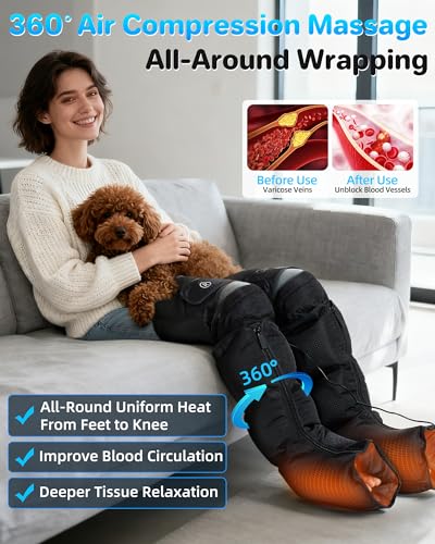 YINGGG Air Compression Leg Massager with Heat - Foot and Calf Massage Sleeve with 3 Heat&6 Intensities&6 Modes, Compression Boots for Circulation and Pain Relief-M