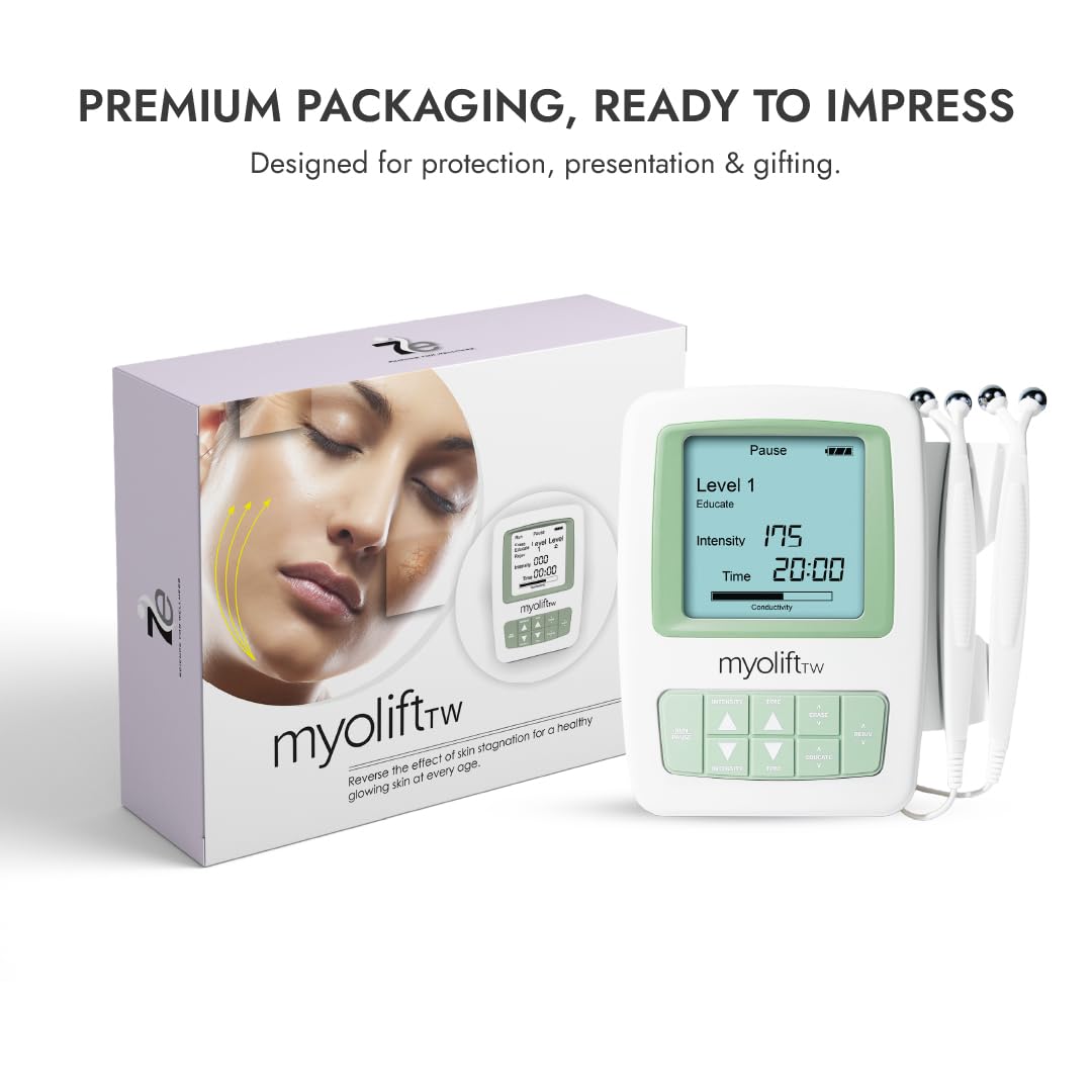 7e Wellness MyoLift TriWave Microcurrent Facial Device for Face Lifting & Toning with Conductive Gel, Probes, Masks – 3-Wave Technology for Skin Firming, Smoothing & Circulation - Face & Neck Care