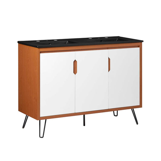 Modway Energize 48" Mid-Century Bathroom Vanity Cabinet with Ceramic Sink Basin Combo in Cherry White Black