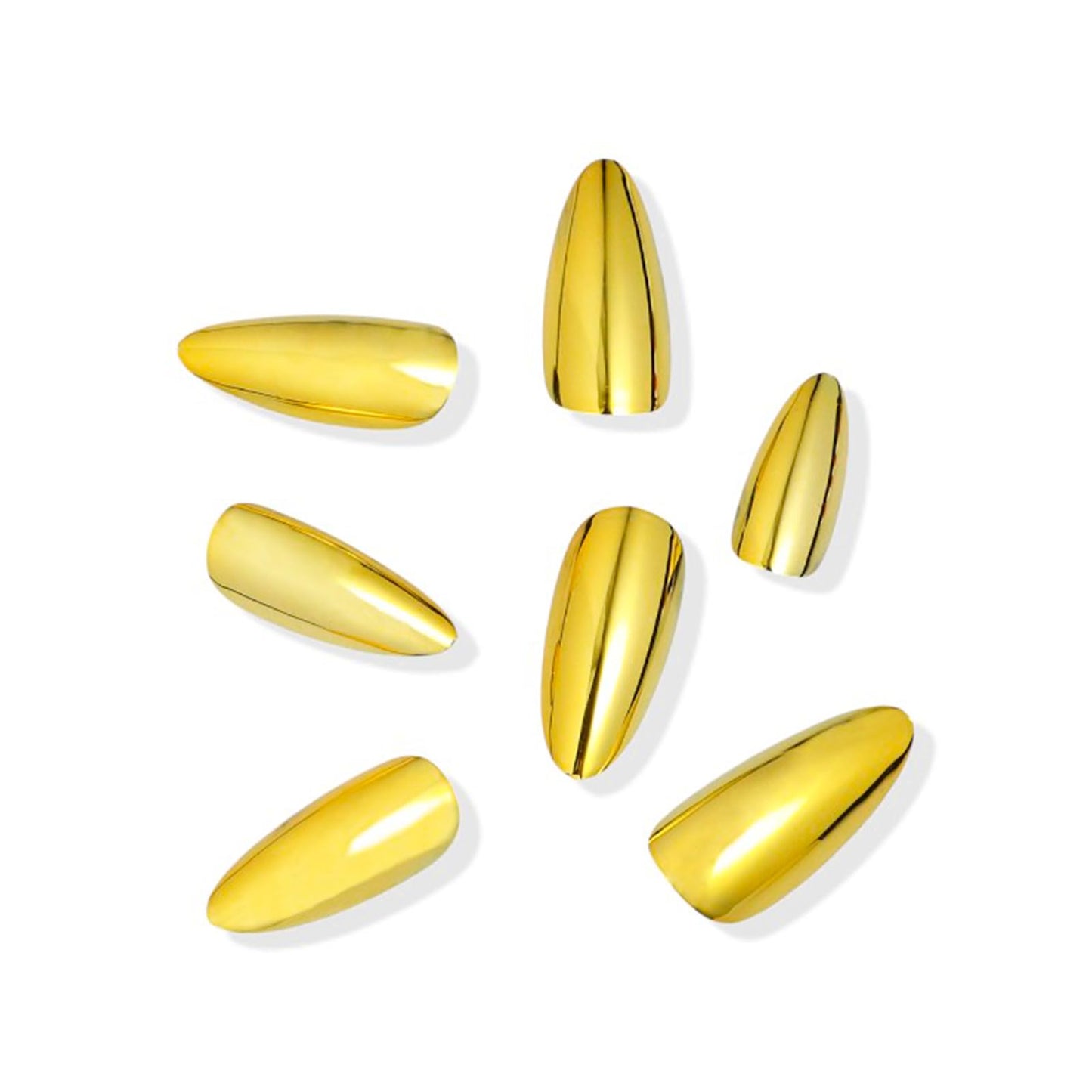 Golden Aurora Chrome Press on Nails Medium Almond Fake Nails Electroplated Chrome False Nails Yellow Luxurious Metal Mirror Acrylic Stick on for Women Girls Manicure Decoration 24Pcs