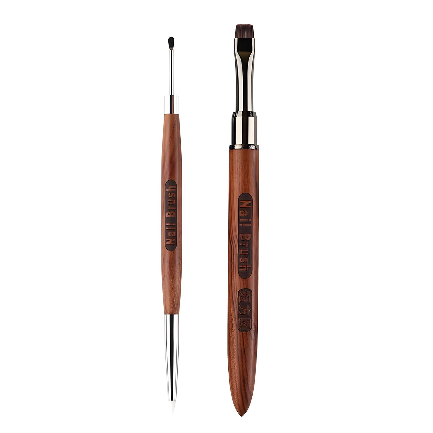 Double Nail Art Sculpture Pen: Silicone & Metal Dual Tipped Nail Brushes Silicone Nail Art Tools for Design Nail Foil Carving Drawing Shaping Effect Nail Art Pens for Home and DIY (Brown)