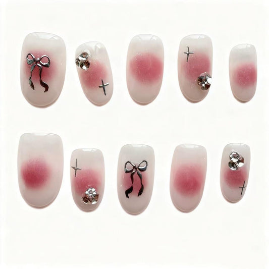 Handmade Wearing Armor Light Pink High end Style Atmosphere Bow Three dimensional Short Relief Nail Patch Small Size