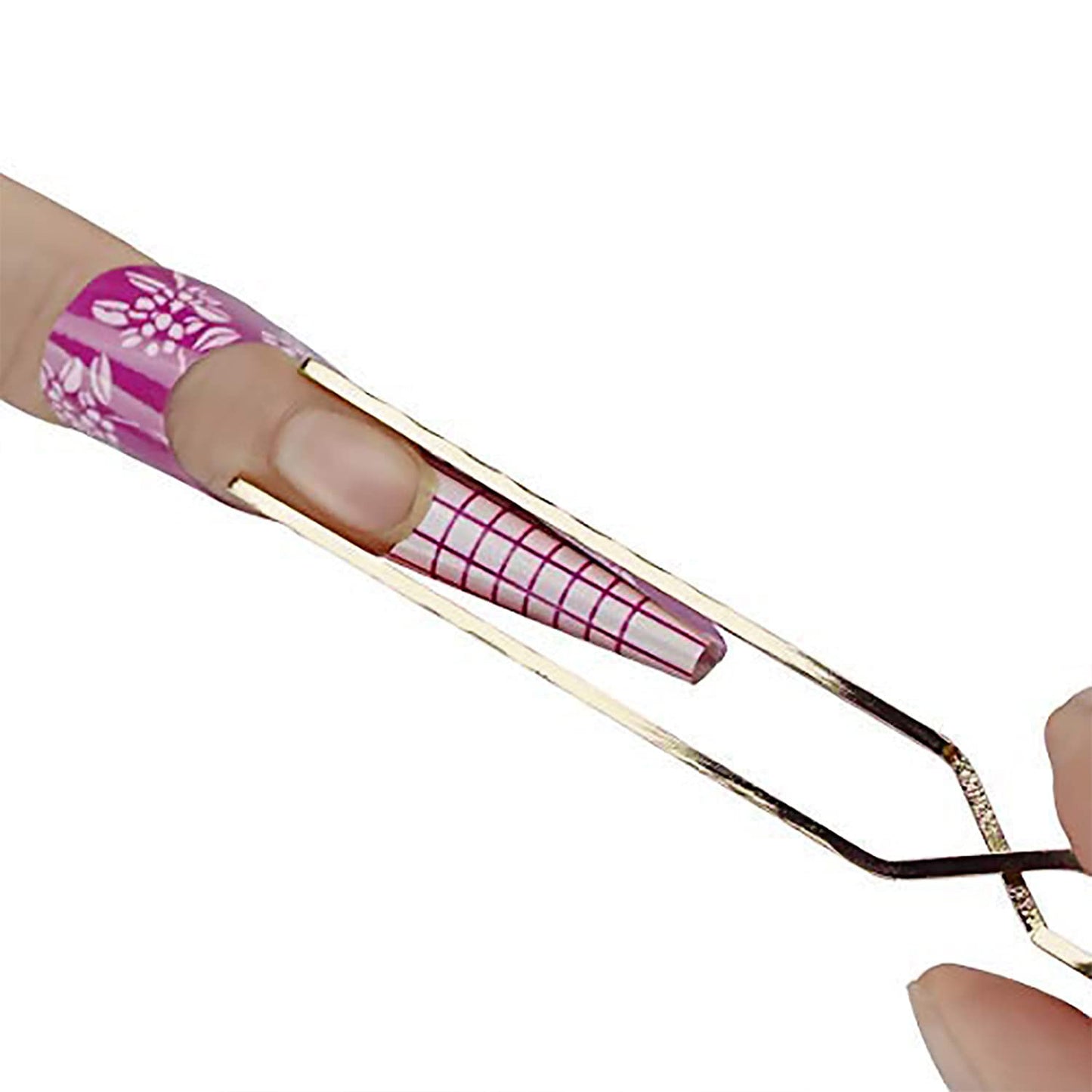 SILPECWEE 2Pcs Nail Pinching Tool C Curve Nail Extension Clips Metal Cuticle Pusher Nail Scraper Gel Nail Polish Remover False Nails Shaping Tweezers Multi-Function Manicure Tools (Gold)