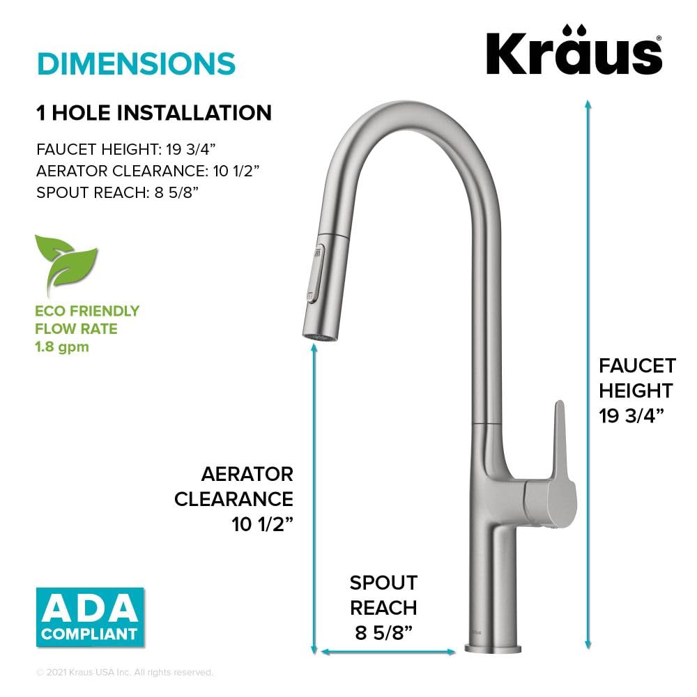 KRAUS Oletto Tall Modern Pull-Down Single Handle Kitchen Faucet in Spot Free Stainless Steel, KPF-3101SFS