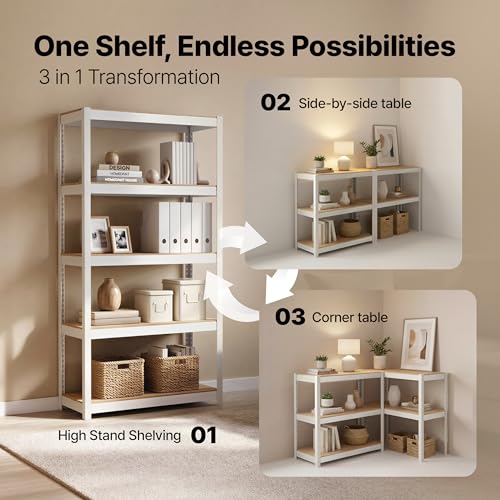 HOMEDANT House 48.1" W 5 Tier Heavy Duty Garage Shelving Adjustable Metal Rack Storage Shelves Standing Shelf Unit Organizers Industrial Warehouse Basement White 1Pack