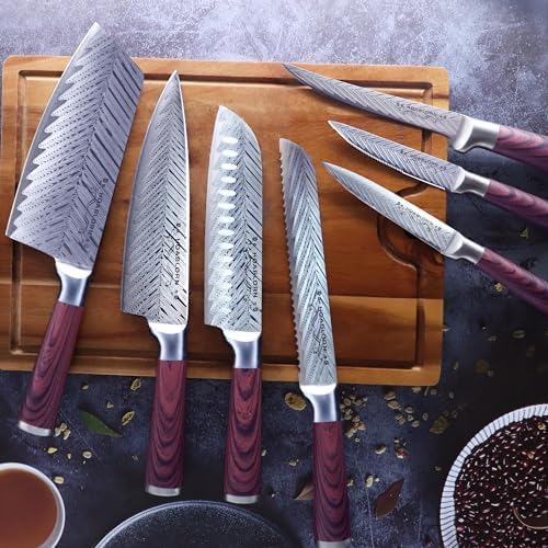 ChefHoablorn Damascus Knife Block Set – Premium 20-Piece Chef Knife Set with Extra Cutting Board & Wine Corkscrew, High Carbon Stainless Steel, Elegant Housewarming Gift