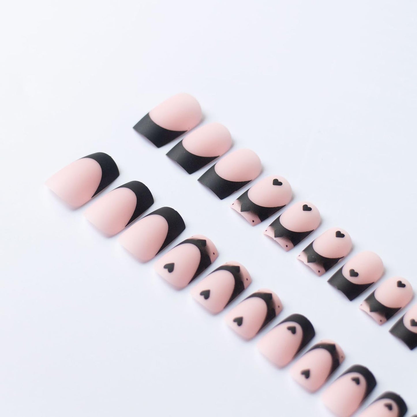 FIEONCIY Press on Nails Short Square Shaped Glossy Full Cover Acrylic Extra Short Square False Nails with Love Heart Designs Artificial Fake Nails Glue Stick ons Fingernails for Women Girls(X0210)