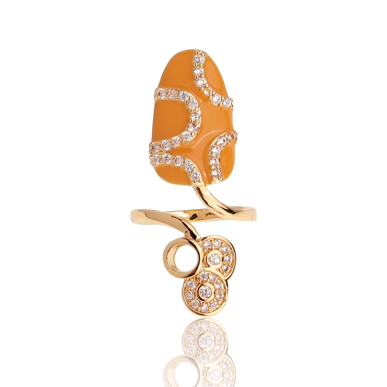 Jean Beau Orange Finger Nail Ring for Women Teen Art Round Rhinestones CZ Finger Cap Cover Tip Rings Gold Metal Nail Decoration Nail Protect Fashion Jewelry Gift