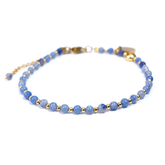 Morchic 3mm Blue Aventurine Natural Gemstone Beaded Bracelet for Women, Dainty Tiny Charm Jewelry, Adjustable 7.1-8.6", Ideal Birthday Holiday Gift