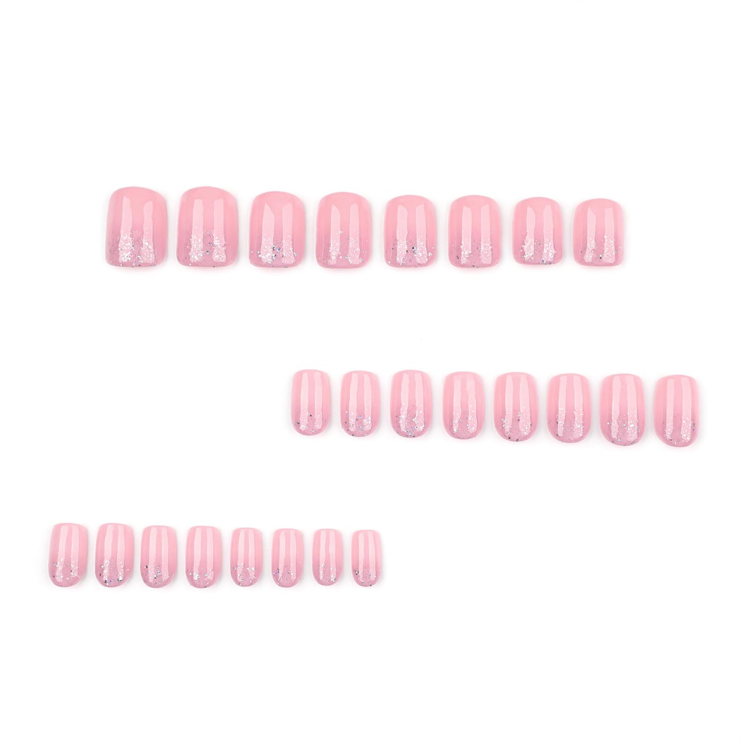 Mivota Square Press On Nails Short – Nude Pink Glitter Acrylic Fake Nails, 24PCS Glossy Thick False Nails Kit, Durable Reusable Stick On Nails with Glue & Tools for Women, DIY Salon Manicure