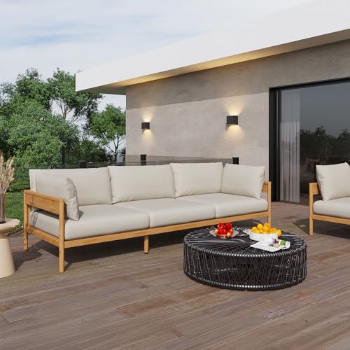 Acanva Modern Outdoor Patio Furniture Set, All-Weather Aluminium Conversation Sectional Sofa with Thick Cushions for Backyard, Garden, Porch, Couch, Beige