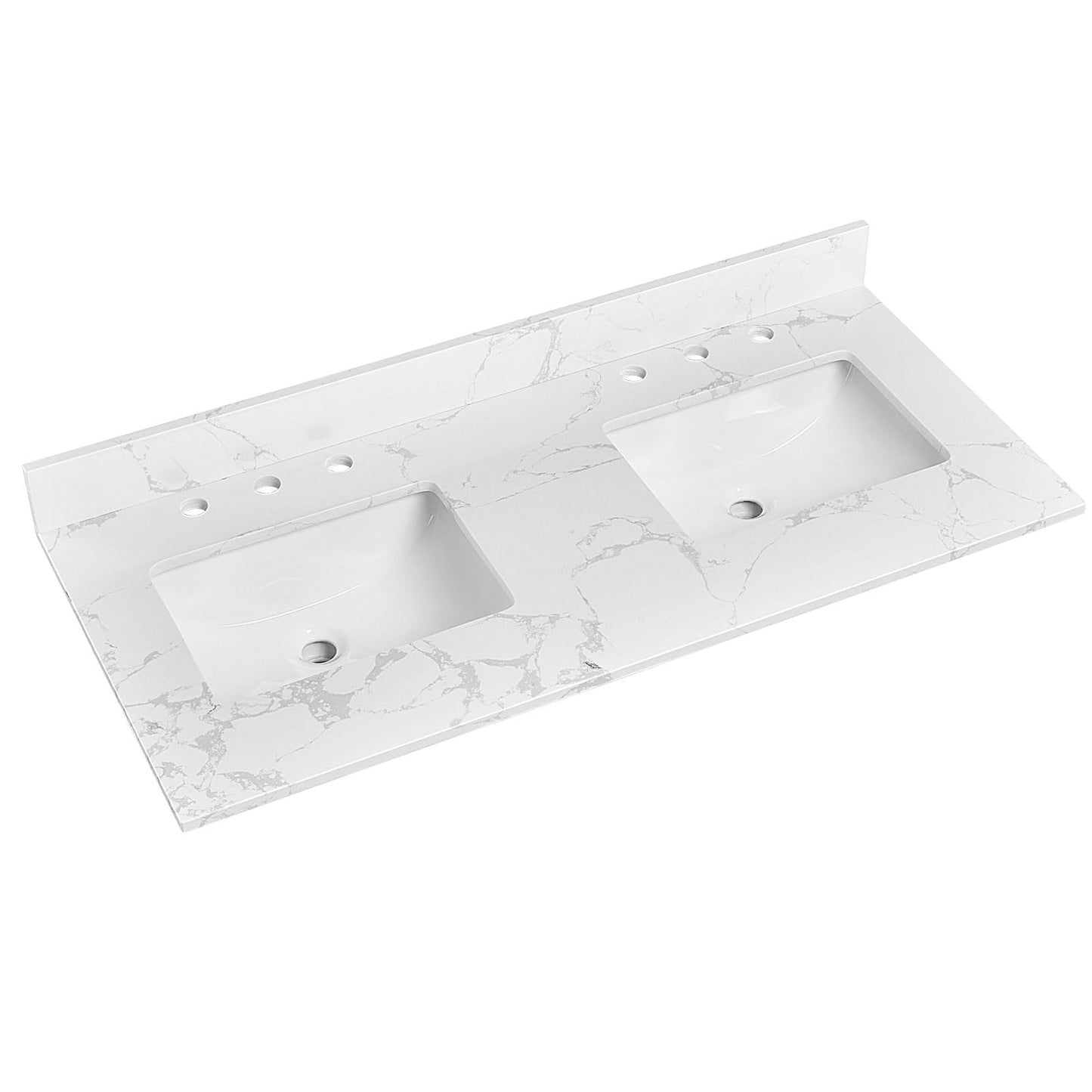 EQLOO 48"x22" Vanity Top with Sink, Engineered Stone Vanity Top with Rectangular Undermount Ceramic Double Sink, 8 Inch Faucet Hole Spacing with Backsplash Countertops for Bathroom