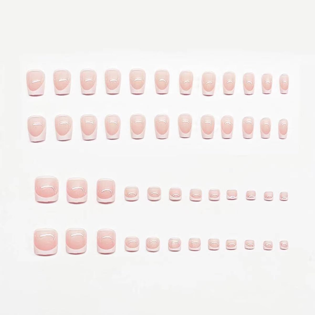 HPYFOI 48 Pcs French Tip Press on Nails & Toenails Set, Short Square & Press on Nails, Glossy Acrylic Nails, Stick on Nails for Women, Nail Decorations