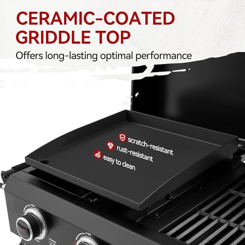 Royal Gourmet GD4002TP 4 Burner Propane Gas Grill and Griddle Combo with Hood, 2-in-1 Portable Grill Griddle Combo with 40,000 BTUs Output for Camping, Tailgating, Backyard, Black