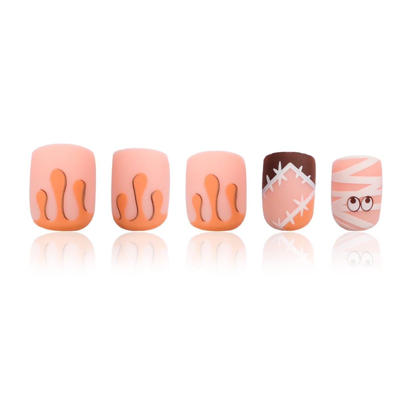 Halloween Press on Nails Square Short Fake Nails with Mummy & Blood Designs Acrylic Nail Press ons Cute Glue on Nails Full Cover Matte Stick on Nail for Women Girls Manicure 24Pcs